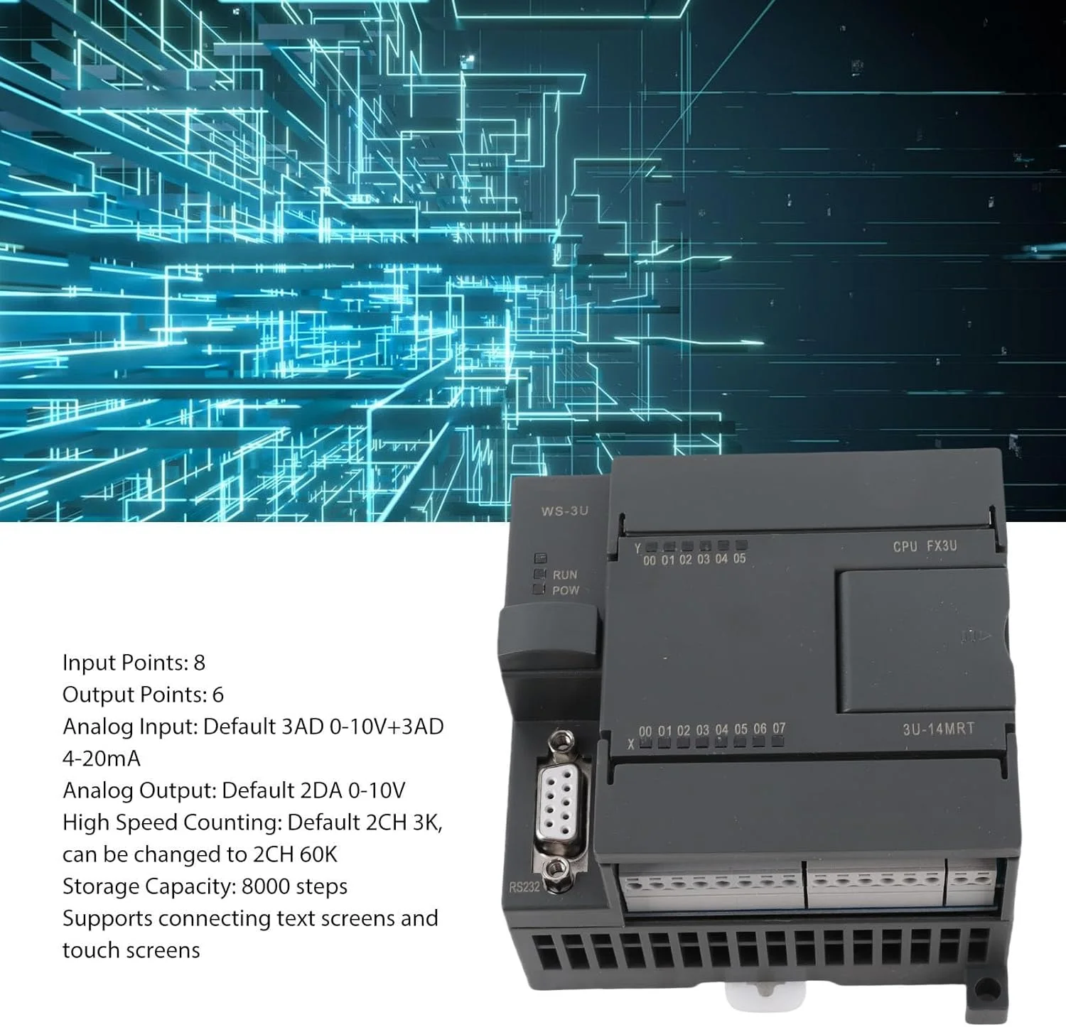 کنترلر PLC Torvex، برد کنترل منطقی قابل برنامه ریزی DC24V با 8 ورودی 6 خروجی و رله 5 آمپر، ماژول اتوماسیون PLC صنعتی، کنترلر شمارش با سرعت بالا