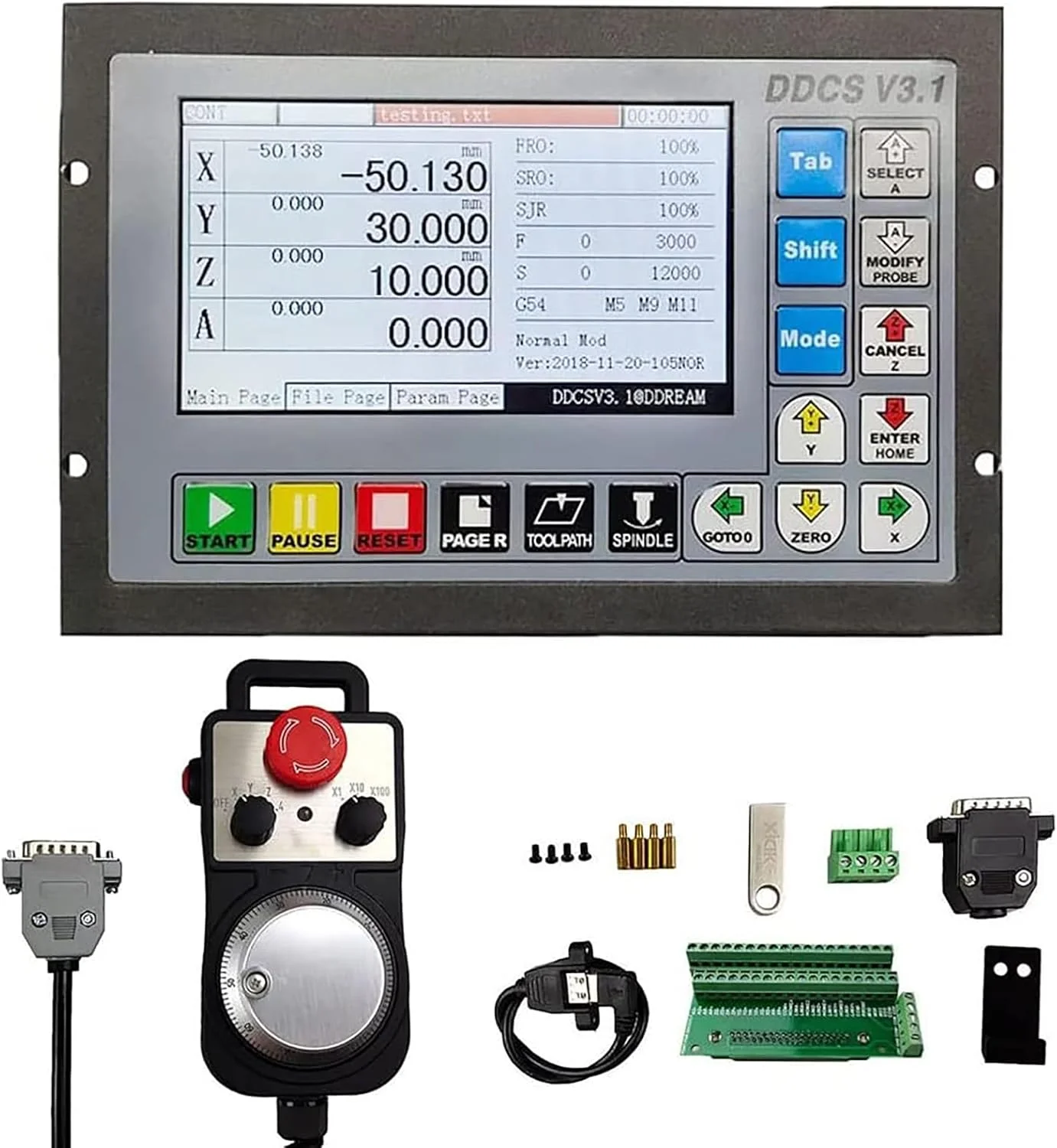 سیستم کنترل CNC مدل RATTMMOTOR DDCS V3.1، کنترلر حرکت آفلاین PLC 500kHz + هندویل CNC 100PPR MPG با سوئیچ توقف اضطراری برای استپر موتور / سروو موتور