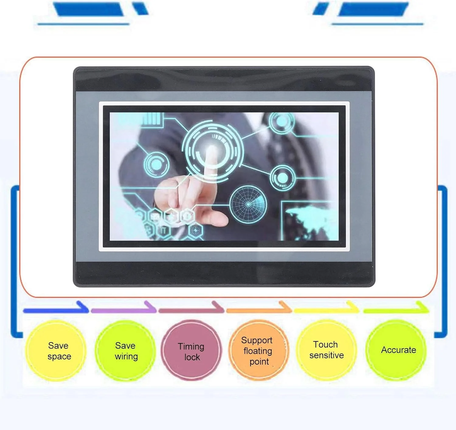 HMI PLC همه در یک، نمایشگر 7 اینچی TFT LCD، کنترلر PLC صفحه لمسی با خروجی رله 12 ورودی 8 خروجی شمارش سریع، سرعت اجرای بالا، عملکرد پایدار، نصب آسان