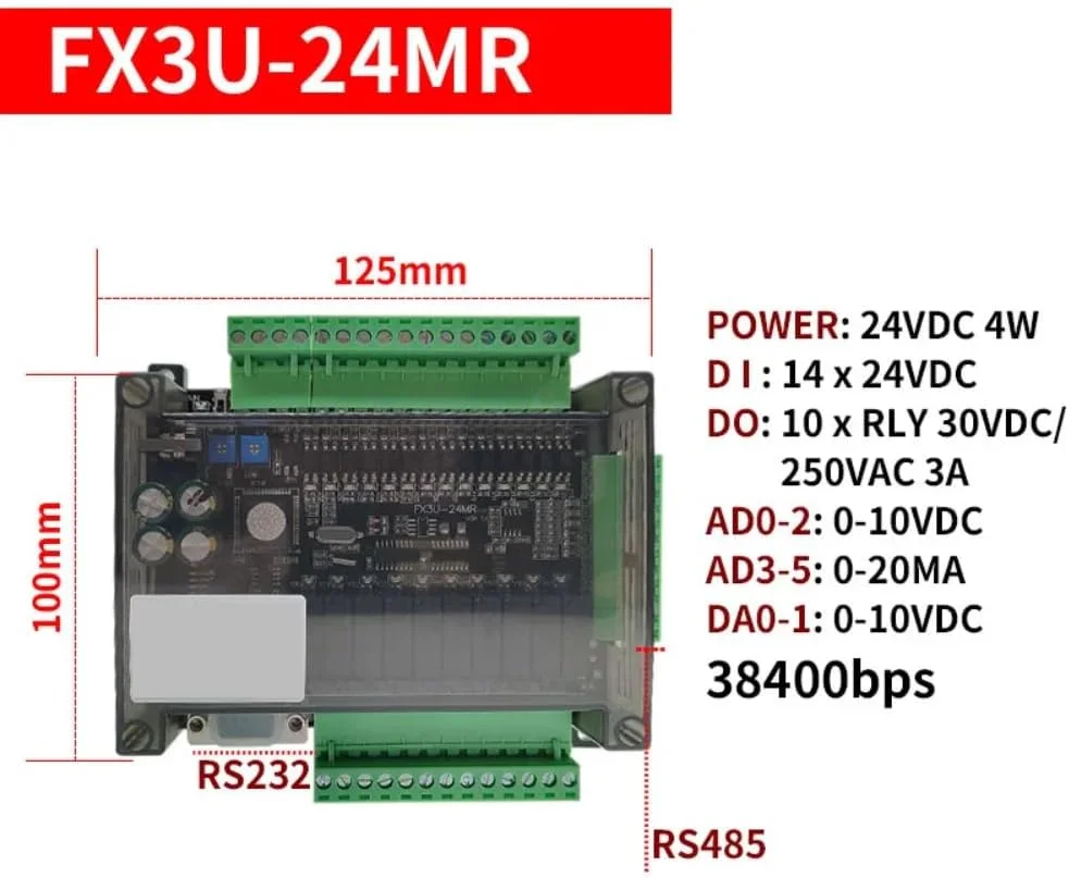 کنترلر منطقی قابل برنامه ریزی DollaTek DC24V PLC مدل FX3U-24MR با خروجی رله برد کنترل صنعتی کنترلر منطقی قابل برنامه ریزی DollaTek DC24V PLC مدل FX3U-24MR با خروجی رله برد کنترل صنعتی