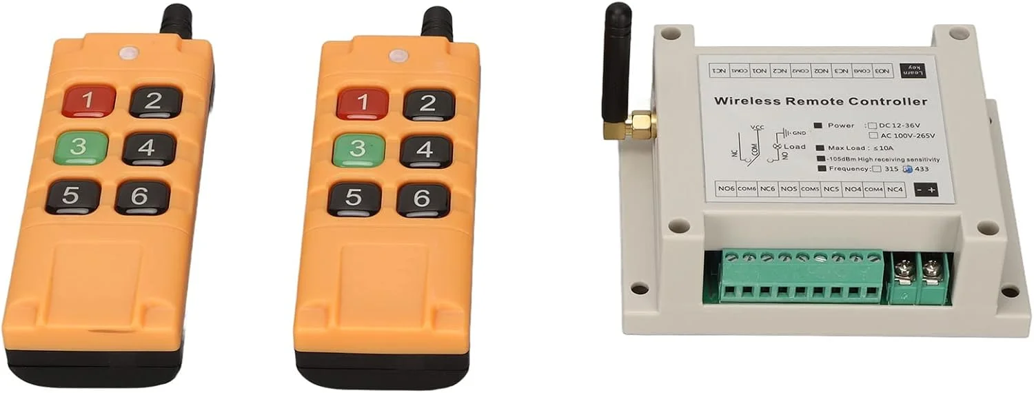 ریموت کنترل صنعتی جرثقیل 6 کلید Bewinner، فرستنده بی سیم، کلید فشاری، رله DC12V 6CH، سوئیچ های کنترل از راه دور RF امن بی سیم، کیت سوئیچ و گیرنده بی سیم