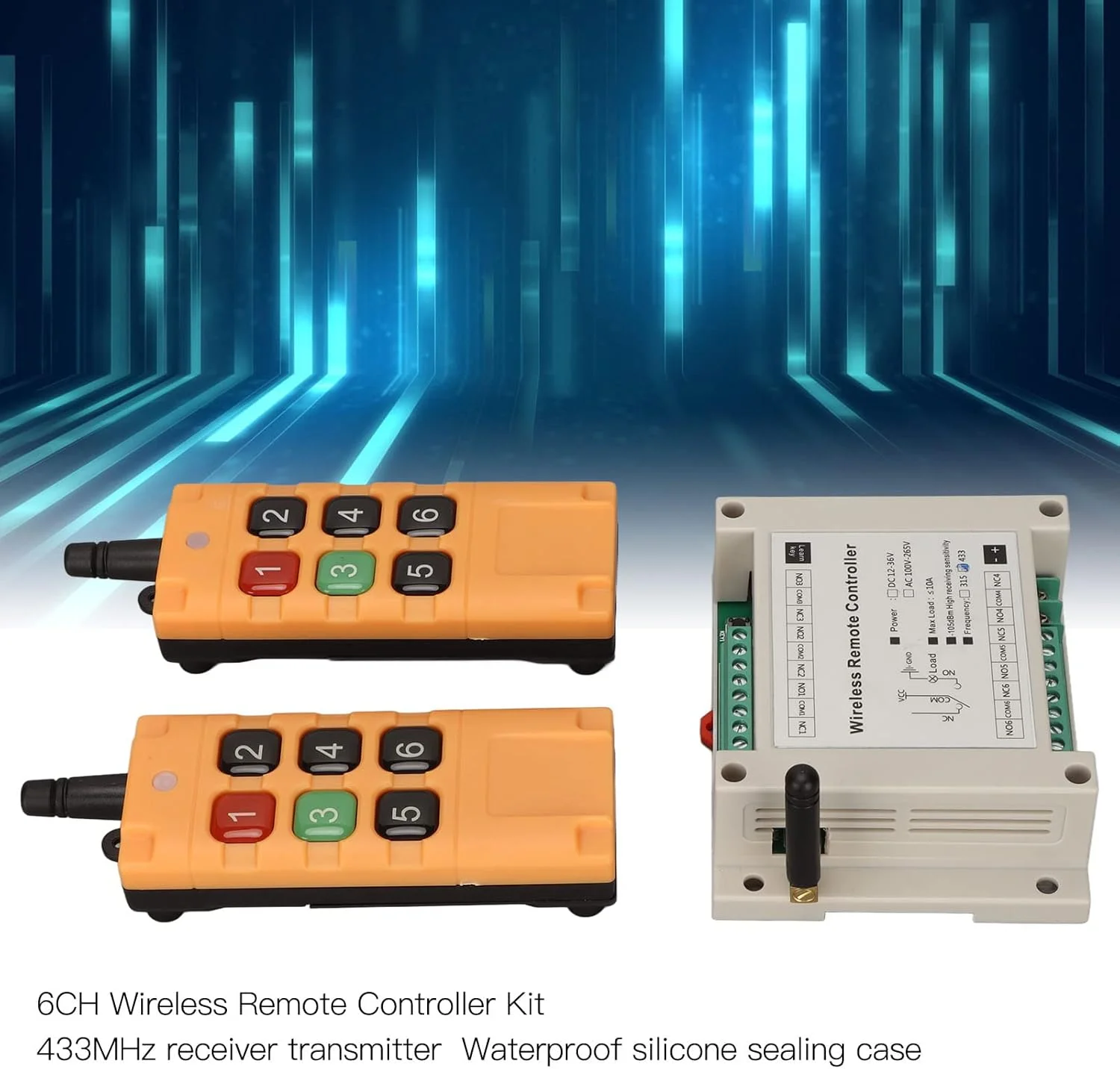 ریموت کنترل صنعتی جرثقیل 6 کلید Bewinner، فرستنده بی سیم، کلید فشاری، رله DC12V 6CH، سوئیچ های کنترل از راه دور RF امن بی سیم، کیت سوئیچ و گیرنده بی سیم ریموت کنترل صنعتی جرثقیل 6 کلید Bewinner، فرستنده بی سیم، کلید فشاری، رله DC12V 6CH، سوئیچ های کنترل از راه دور RF امن بی سیم، کیت سوئیچ و گیرنده بی سیم