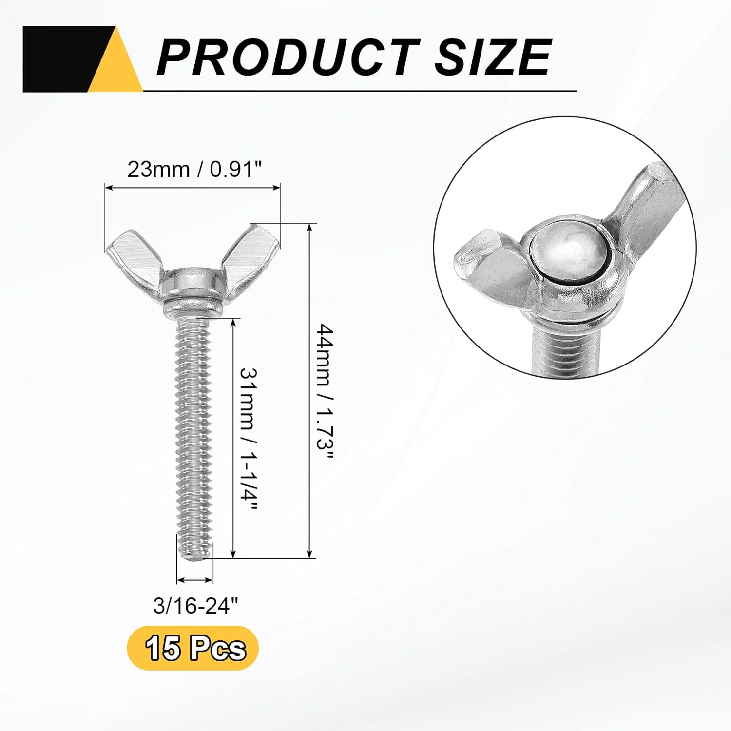 uxcell 15 عدد پیچ و مهره پروانه ای بالدار 3/16-24 اینچ x 1-1/4 اینچ، بست فلزی ماشین از جنس استنلس استیل 304، پیچ های دستی شست برای تجهیزات الکترونیکی، نقره ای