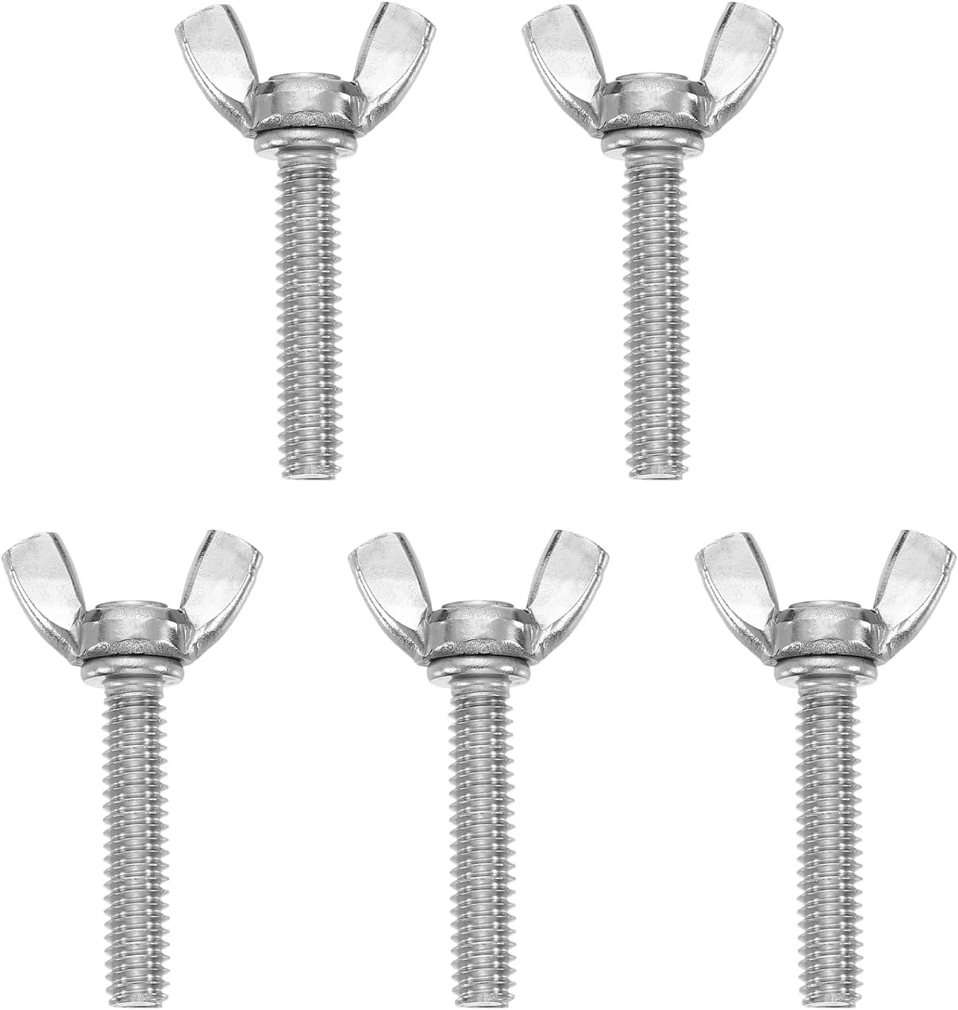 uxcell 5 عدد پیچ و مهره پروانه ای بالدار 1/4-20 اینچ x 1-1/4 اینچ، بست فلزی ماشین از جنس استنلس استیل 304، پیچ های دستی شست برای تجهیزات الکترونیکی، نقره ای