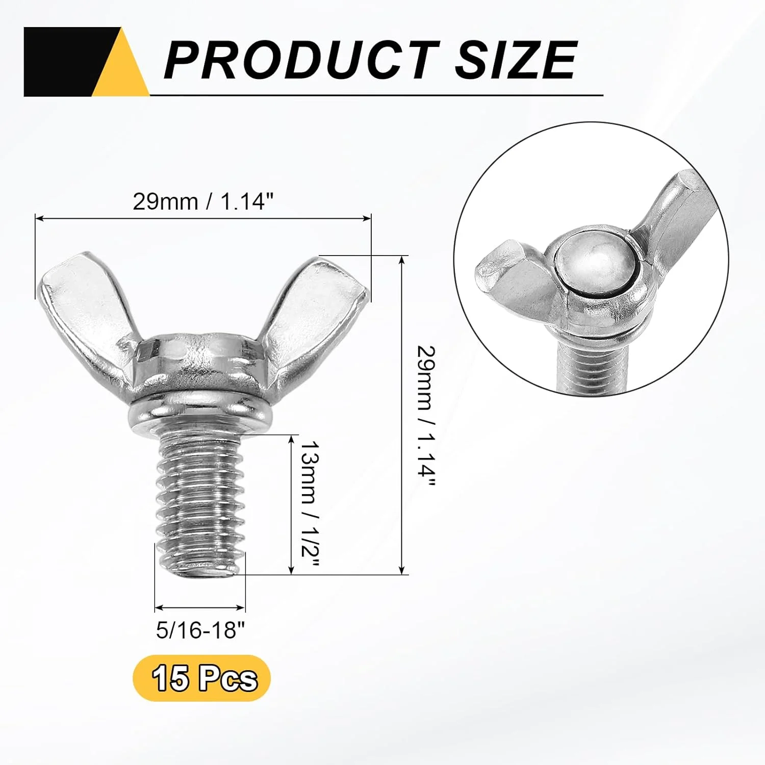 uxcell 15 عدد پیچ و مهره پروانه ای بالدار 5/16-18 اینچ در 1/2 اینچ، بست ماشین از جنس استنلس استیل 304، پیچ های دستی شست برای تجهیزات الکترونیکی، نقره ای