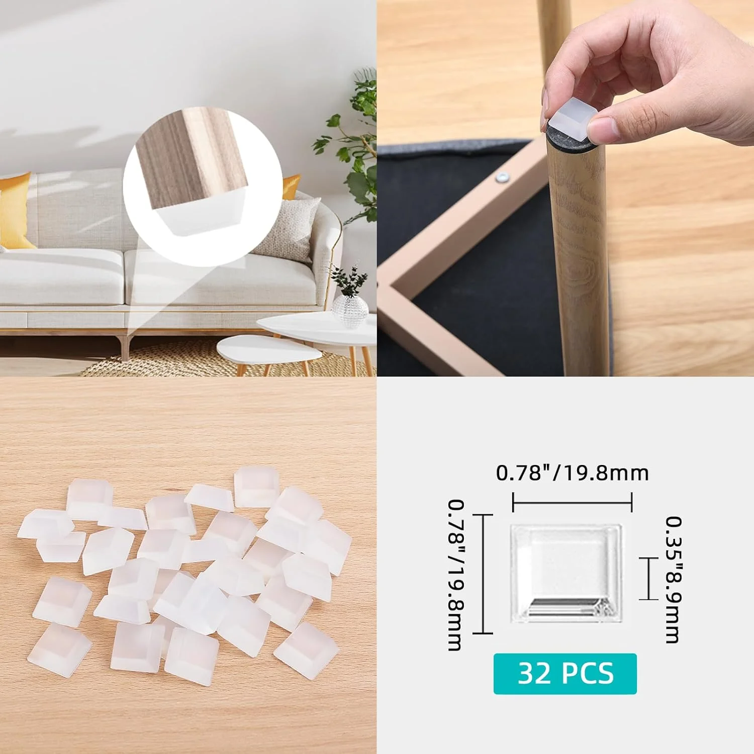 ضربه گیر لاستیکی شفاف Rosaerpy، 32 عدد، ضربه گیر درب کابینت 3/4 اینچ، پدهای مبلمان ضد لغزش خود چسب مربع بزرگ، پایه های سیلیکونی برای لوازم الکترونیکی، بلندگوها، تجهیزات صوتی
