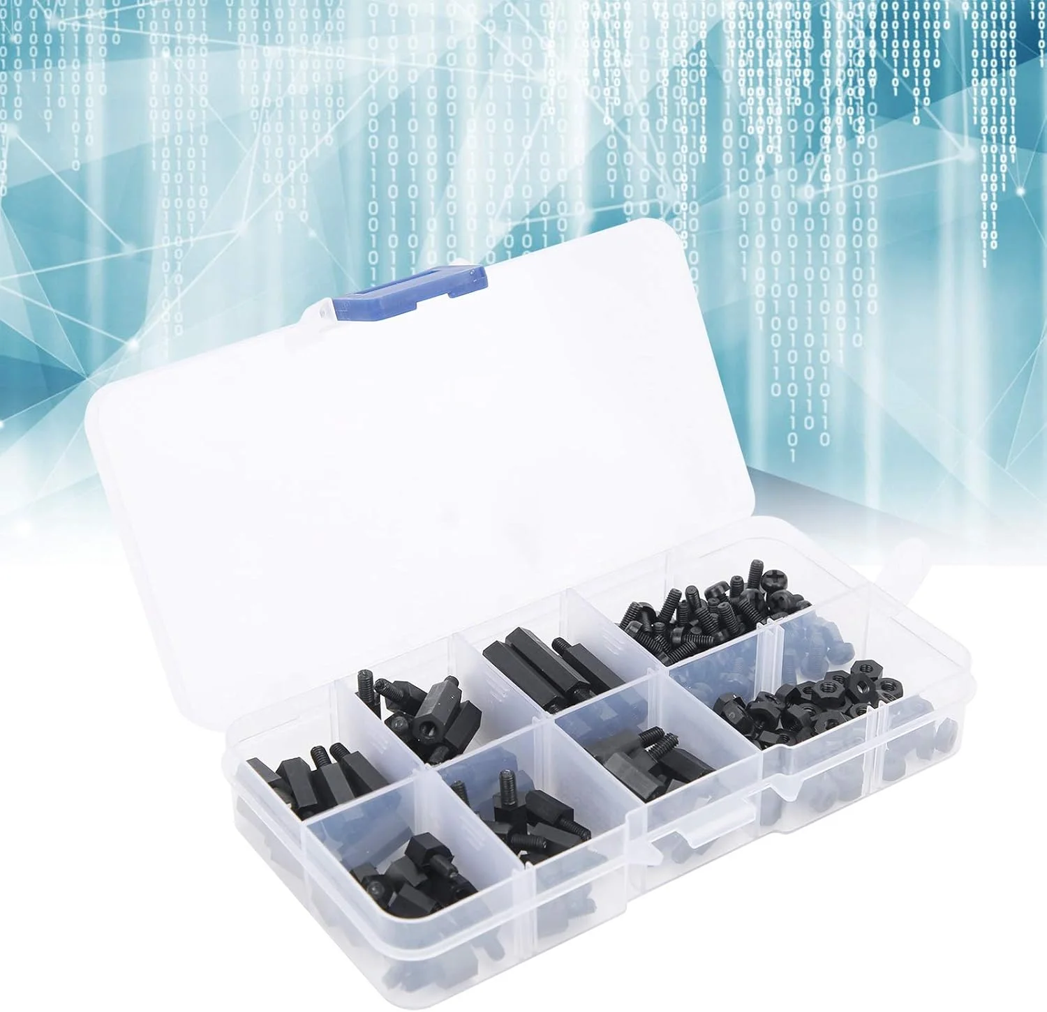 کیت متنوع پیچ و مهره نایلونی مشکی M3، 180 عددی، عایق استندآف شش ضلعی مناسب برای الکترونیک، سایزهای مختلف برای ارتباطات، تجهیزات اداری، الکترونیک کیت متنوع پیچ و مهره نایلونی مشکی M3، 180 عددی، عایق استندآف شش ضلعی مناسب برای الکترونیک، سایزهای مختلف برای ارتباطات، تجهیزات اداری، الکترونیک