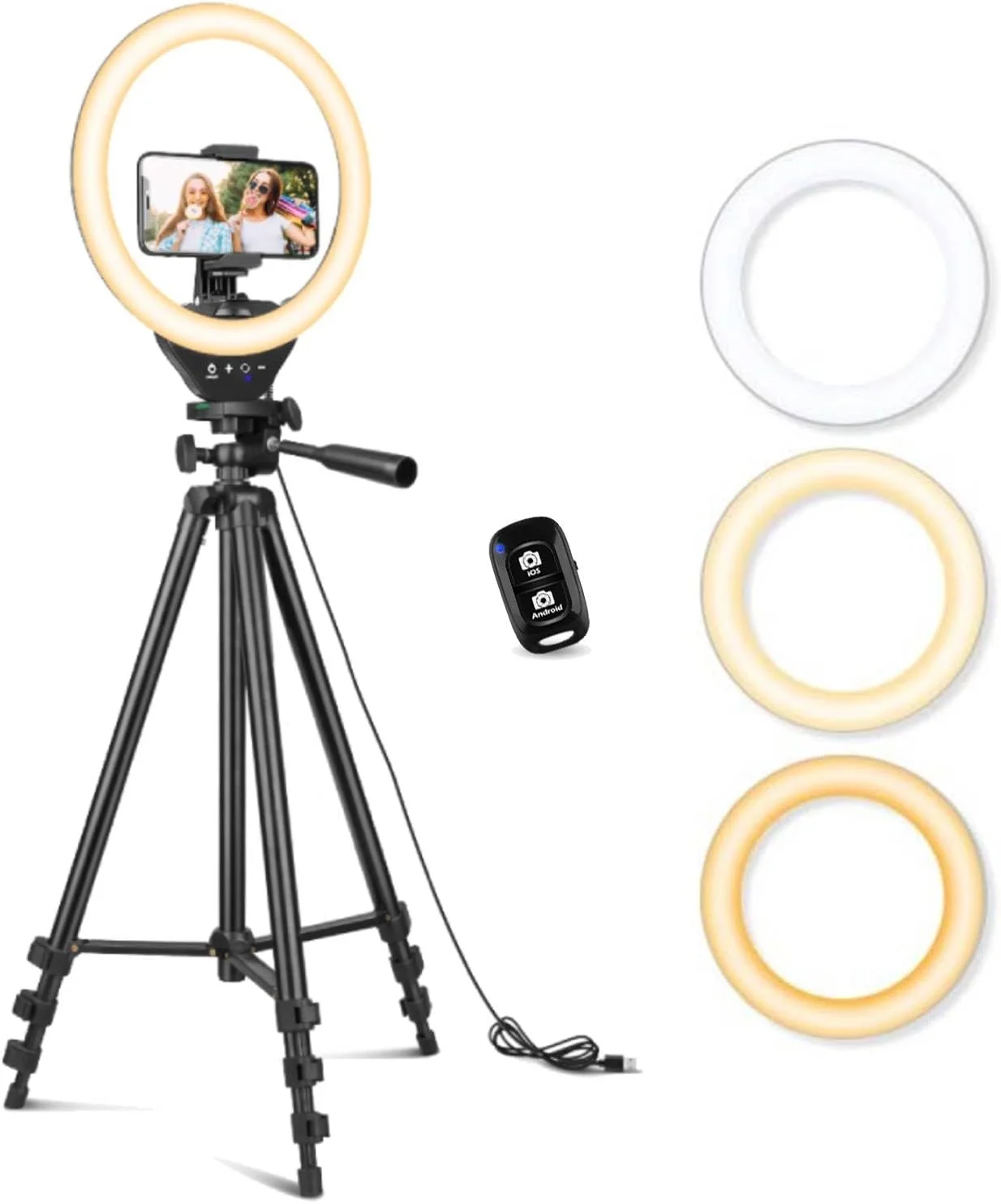 رینگ لایت 10 اینچی Sensyne با پایه سه پایه قابل افزایش 50 اینچی، چراغ های دایره ای LED با نگهدارنده تلفن برای پخش زنده/آرایش/فیلم یوتیوب/TikTok، سازگار با همه تلفن ها
