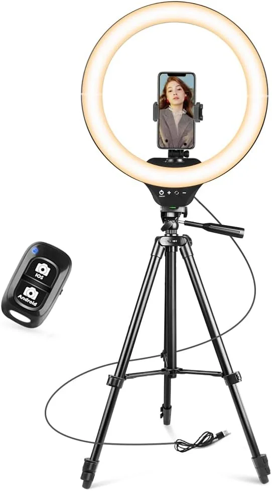 حلقه نور 14 اینچی Sensyne با پایه سه پایه 50 اینچی قابل افزایش، چراغ های دایره ای LED با نگهدارنده تلفن برای پخش زنده/آرایش/فیلم یوتیوب/TikTok، سازگار با همه تلفن های هوشمند