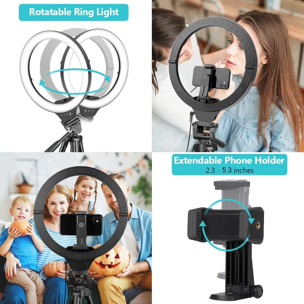 حلقه نور 14 اینچی Sensyne با پایه سه پایه 50 اینچی قابل افزایش، چراغ های دایره ای LED با نگهدارنده تلفن برای پخش زنده/آرایش/فیلم یوتیوب/TikTok، سازگار با همه تلفن های هوشمند حلقه نور 14 اینچی Sensyne با پایه سه پایه 50 اینچی قابل افزایش، چراغ های دایره ای LED با نگهدارنده تلفن برای پخش زنده/آرایش/فیلم یوتیوب/TikTok، سازگار با همه تلفن های هوشمند