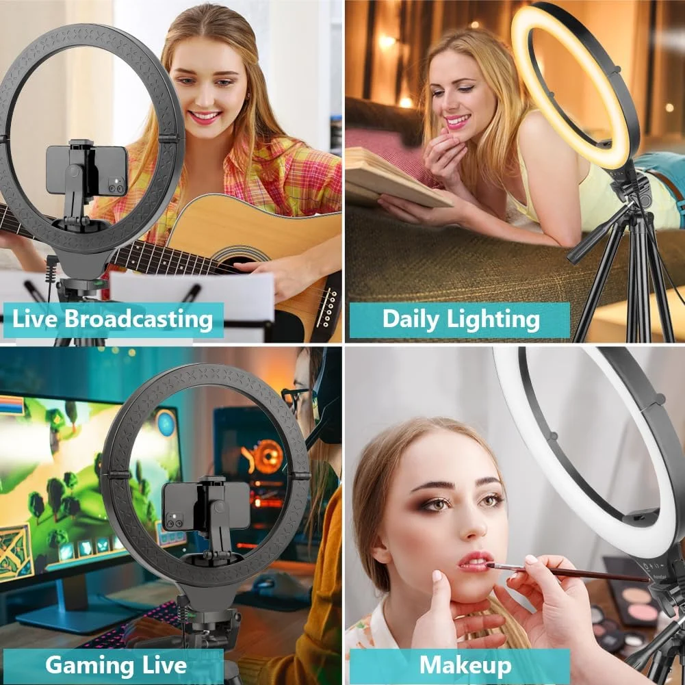 حلقه نور 14 اینچی Sensyne با پایه سه پایه 50 اینچی قابل افزایش، چراغ های دایره ای LED با نگهدارنده تلفن برای پخش زنده/آرایش/فیلم یوتیوب/TikTok، سازگار با همه تلفن های هوشمند حلقه نور 14 اینچی Sensyne با پایه سه پایه 50 اینچی قابل افزایش، چراغ های دایره ای LED با نگهدارنده تلفن برای پخش زنده/آرایش/فیلم یوتیوب/TikTok، سازگار با همه تلفن های هوشمند