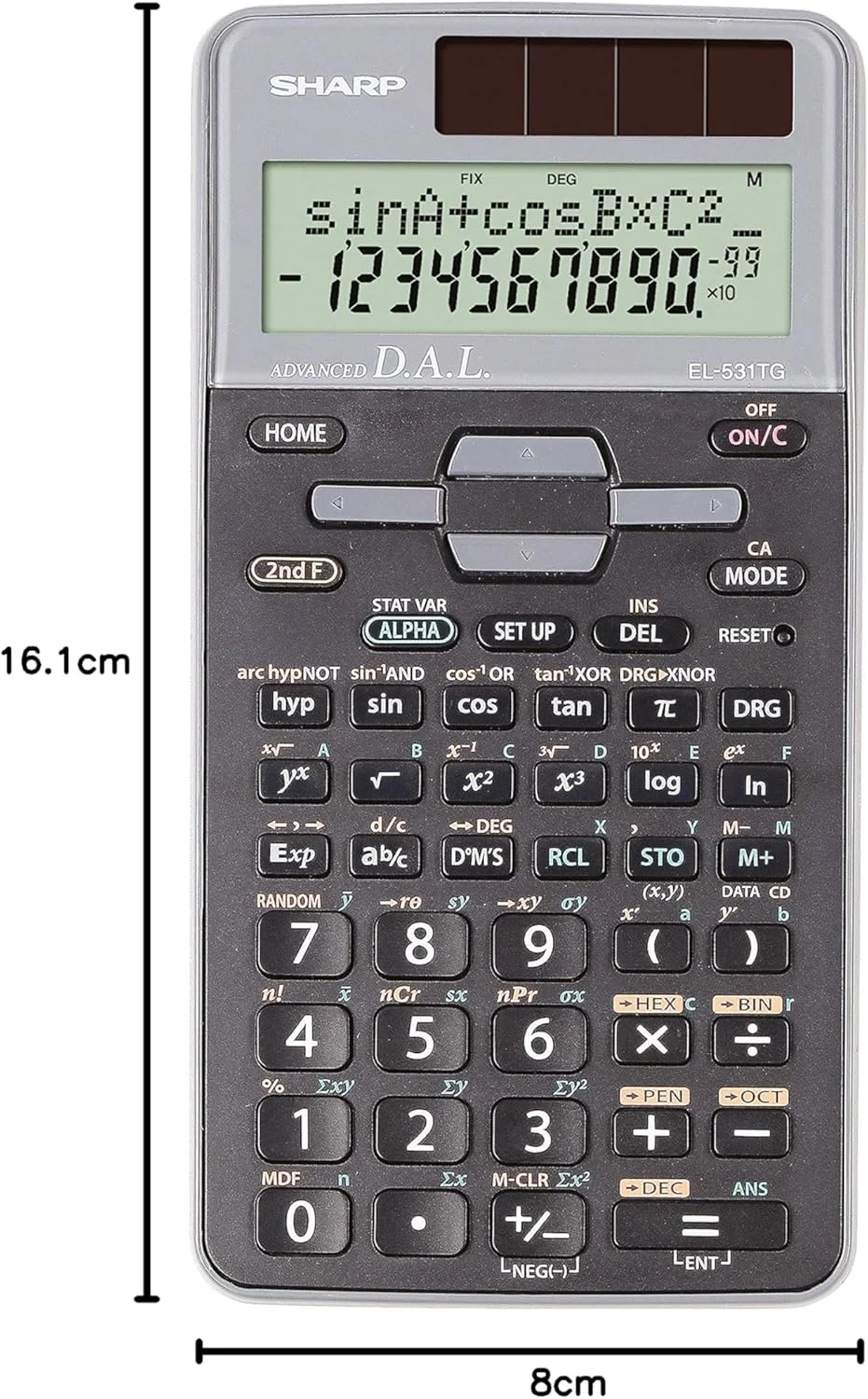 ماشین حساب علمی مدرسه ای شارپ EL-531 TG-GY با صفحه نمایش 2 خطی، ورودی D.A.L، عملکرد خورشیدی و باتری، خاکستری