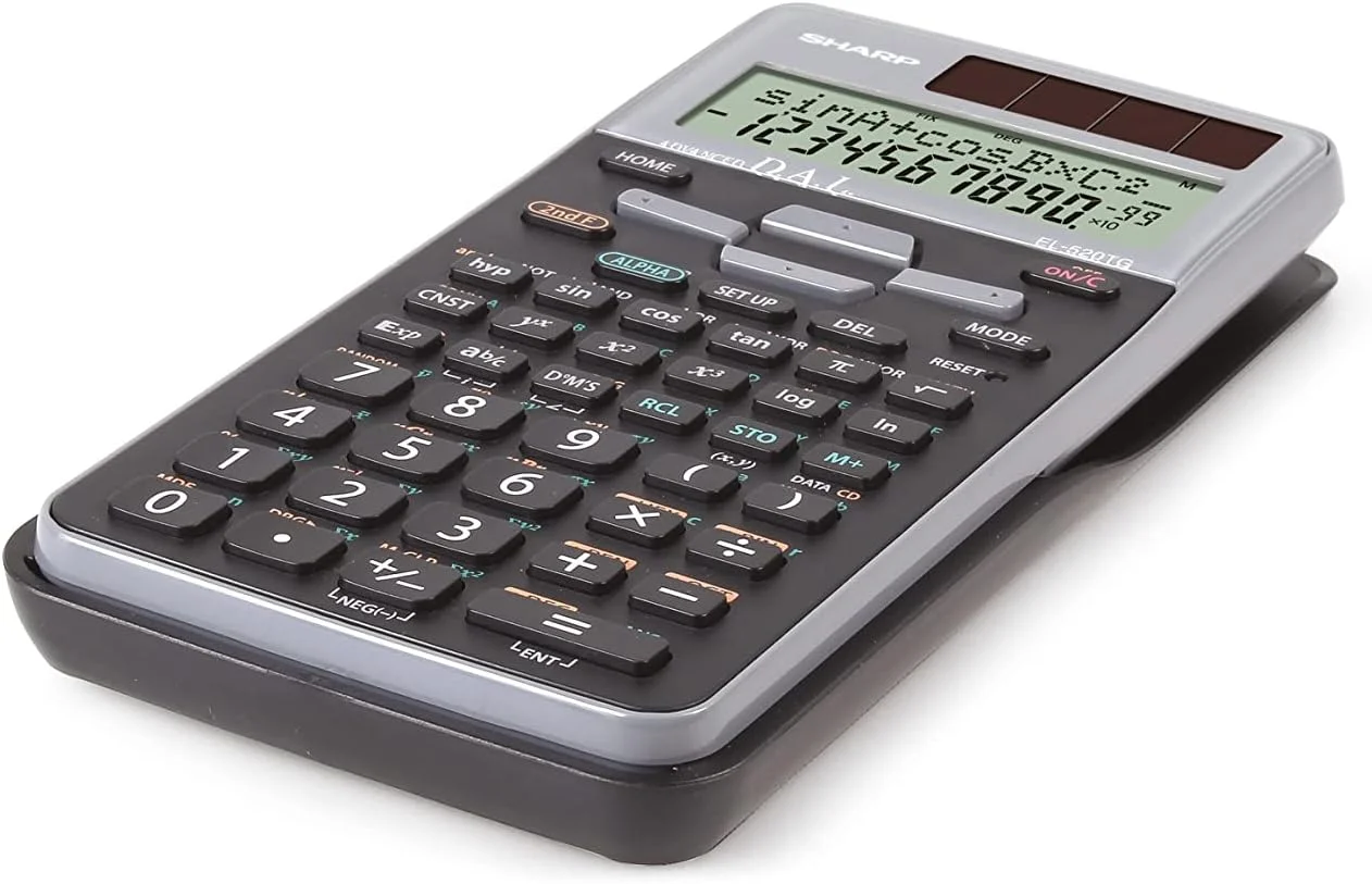 ماشین حساب علمی مدرسه ای شارپ مدل EL-520 TG-GY (نمایشگر 2 خطی، ورودی D.A.L، تغذیه خورشیدی و باتری) نقره ای