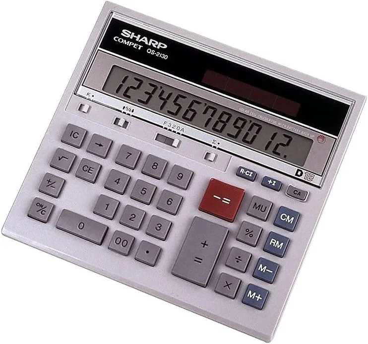 ماشین حساب رومیزی تجاری 12 رقمی شارپ QS-2130 با پایه، منطق حسابی، نمایشگر LCD با باتری و انرژی خورشیدی، مناسب برای استفاده در خانه و محل کار، خاکستری و مشکی کوچک