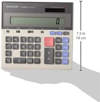 ماشین حساب رومیزی تجاری 12 رقمی شارپ QS-2130 با پایه، منطق حسابی، نمایشگر LCD با باتری و انرژی خورشیدی، مناسب برای استفاده در خانه و محل کار، خاکستری و مشکی کوچک