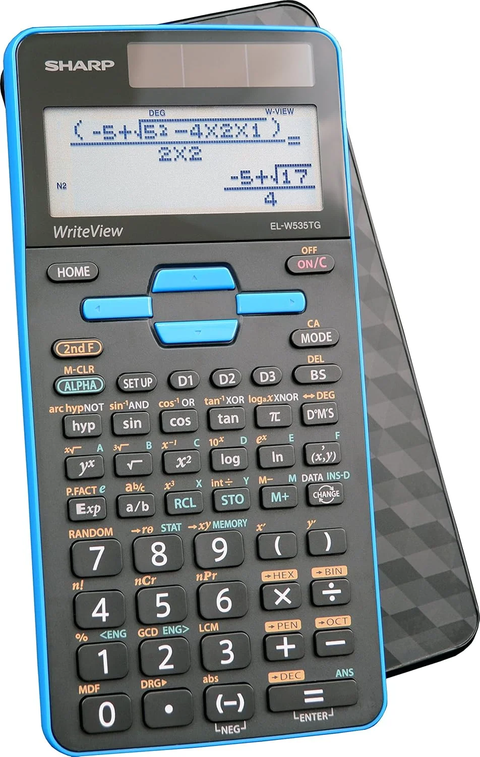 ماشین حساب علمی 16 رقمی شارپ مدل EL-W535TGBBL با قابلیت WriteView، نمایشگر 4 خطی، تغذیه هیبریدی با باتری و نور خورشید، LCD مشکی و آبی ماشین حساب علمی 16 رقمی شارپ مدل EL-W535TGBBL با قابلیت WriteView، نمایشگر 4 خطی، تغذیه هیبریدی با باتری و نور خورشید، LCD مشکی و آبی