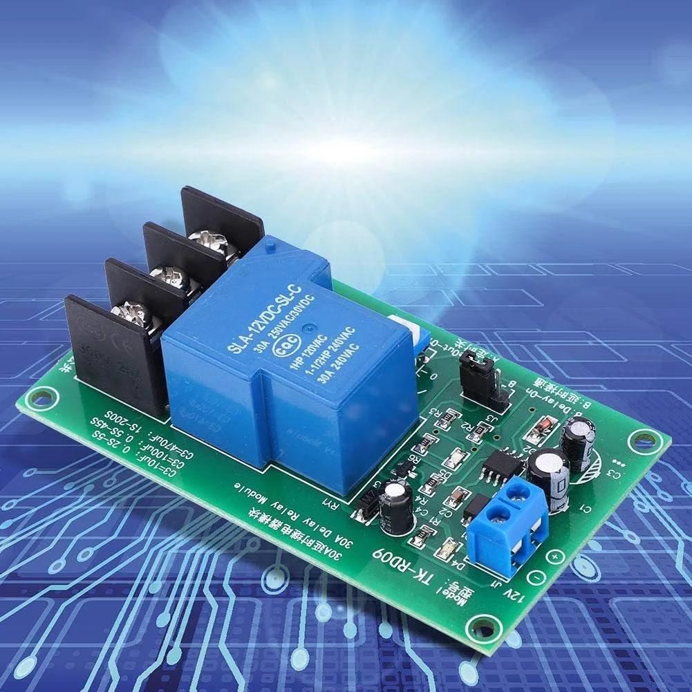 ماژول رله تاخیر زمانی 30A DC 12V، برد تایمر تاخیر 0.1-5 ثانیه، ماژول رله تاخیر، لوازم الکتریکی با دقت بالا، برد رله زمان