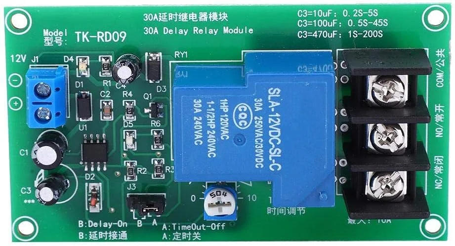 ماژول رله تاخیر زمانی 30A DC 12V، برد تایمر تاخیر 0.1-5 ثانیه، ماژول رله تاخیر، لوازم الکتریکی با دقت بالا، برد رله زمان