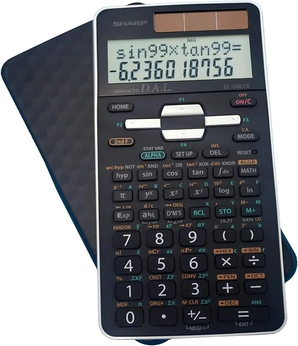 ماشین حساب مهندسی/علمی 12 رقمی شارپ مدل EL-506TSBBW با روکش محافظ سخت، نمایشگر LCD با باتری و انرژی خورشیدی، مناسب برای دانشجویان و متخصصان، مشکی