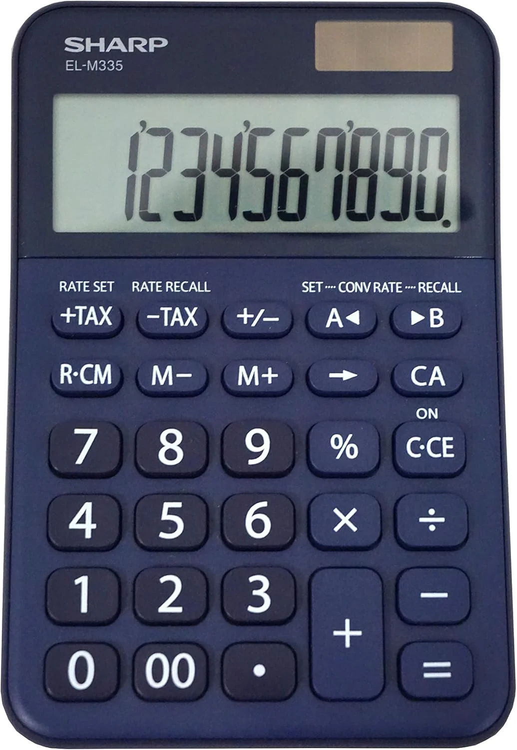 ماشین حساب رومیزی بزرگ 10 رقمی شارپ EL-M335 با توابع تبدیل ارز، کلیدهای مالیات، درصد و بک اسپیس، و صفحه نمایش LCD بزرگ زاویه دار، ایده آل برای استفاده در خانه یا دفتر