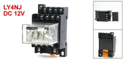 sourcingmap® ریل DIN 35 میلی متری DC 12V سیم پیچ 4PDT 14P رله قدرت همه منظوره LY4NJ به همراه پایه