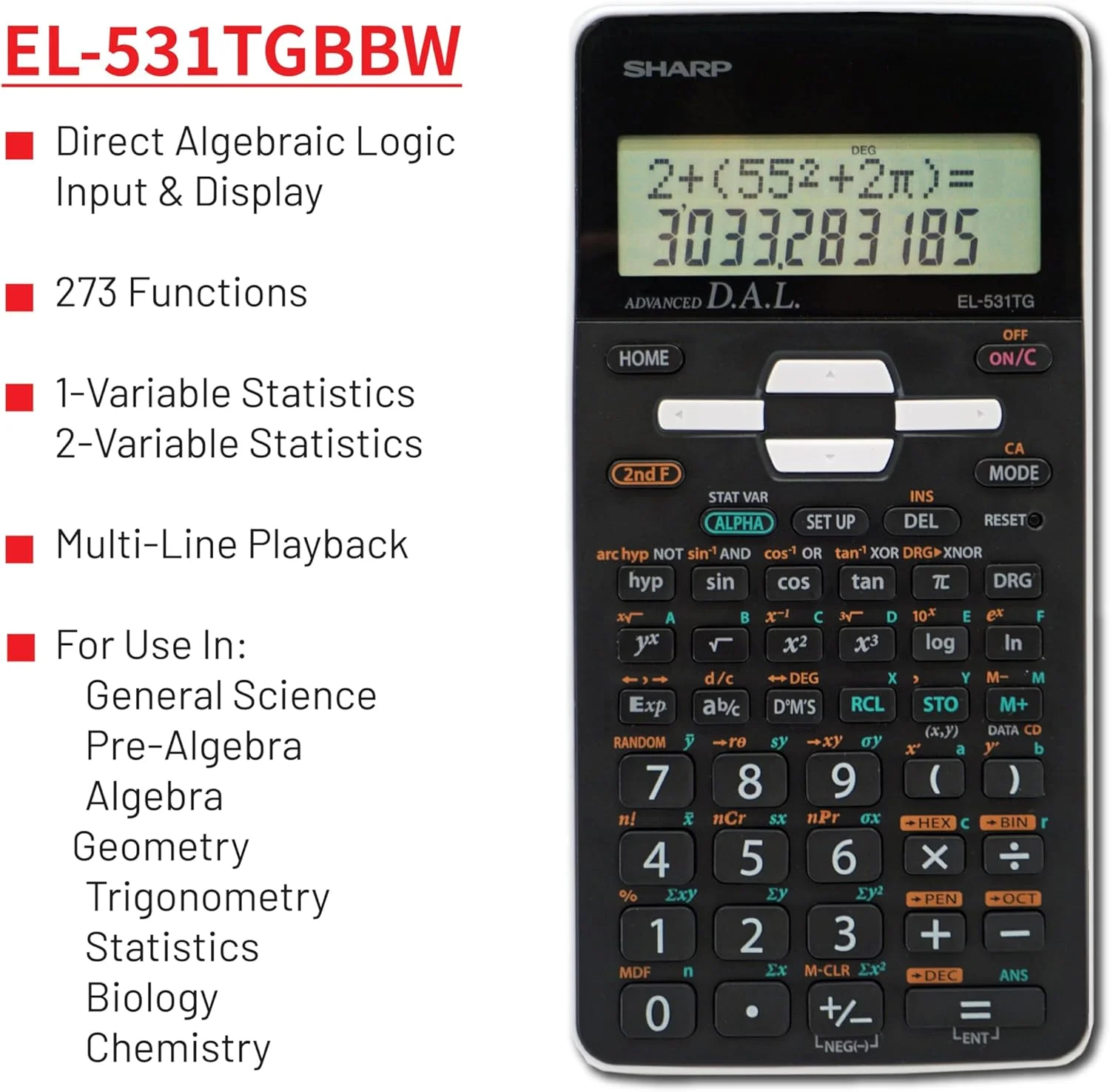 ماشین حساب مهندسی شارپ مدل EL-531TGBBW با صفحه نمایش 12 رقمی، دارای پوشش محافظ سخت، باطری و تغذیه هیبریدی خورشیدی، مناسب برای دانشجویان و متخصصان، مشکی، سیاه و سفید ماشین حساب مهندسی شارپ مدل EL-531TGBBW با صفحه نمایش 12 رقمی، دارای پوشش محافظ سخت، باطری و تغذیه هیبریدی خورشیدی، مناسب برای دانشجویان و متخصصان، مشکی، سیاه و سفید