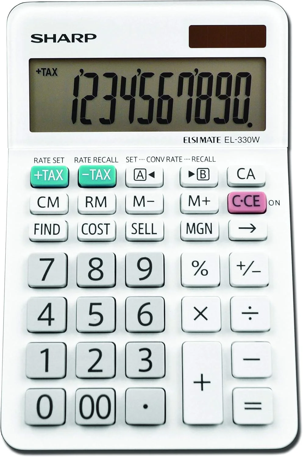 ماشین حساب رومیزی شارپ EL-330WB با عملکرد استاندارد، صفحه نمایش بزرگ، مناسب برای خانه و محل کار، دو منبع تغذیه، خورشیدی و باتری