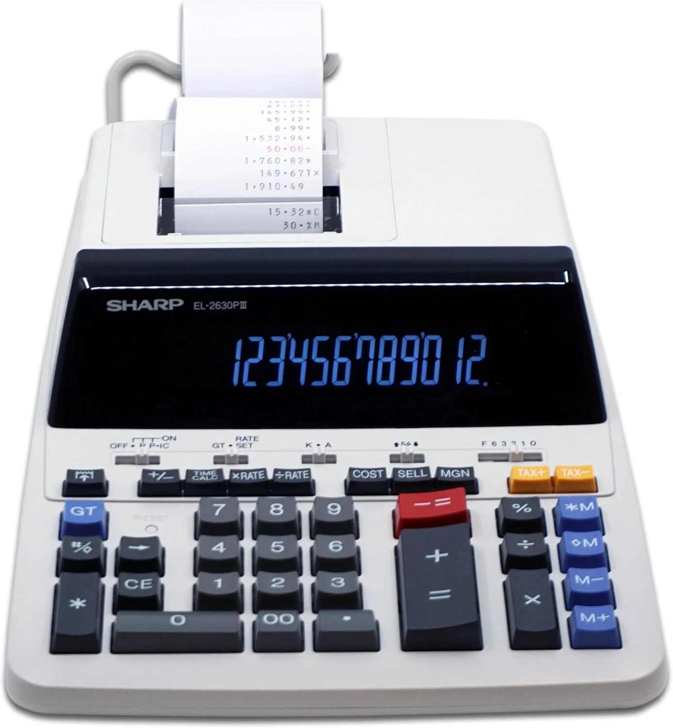 ماشین حساب چاپگر دو رنگ شارپ EL-2630PIII، 4.8 خط در ثانیه، 4 اینچ، مشکی/قرمز