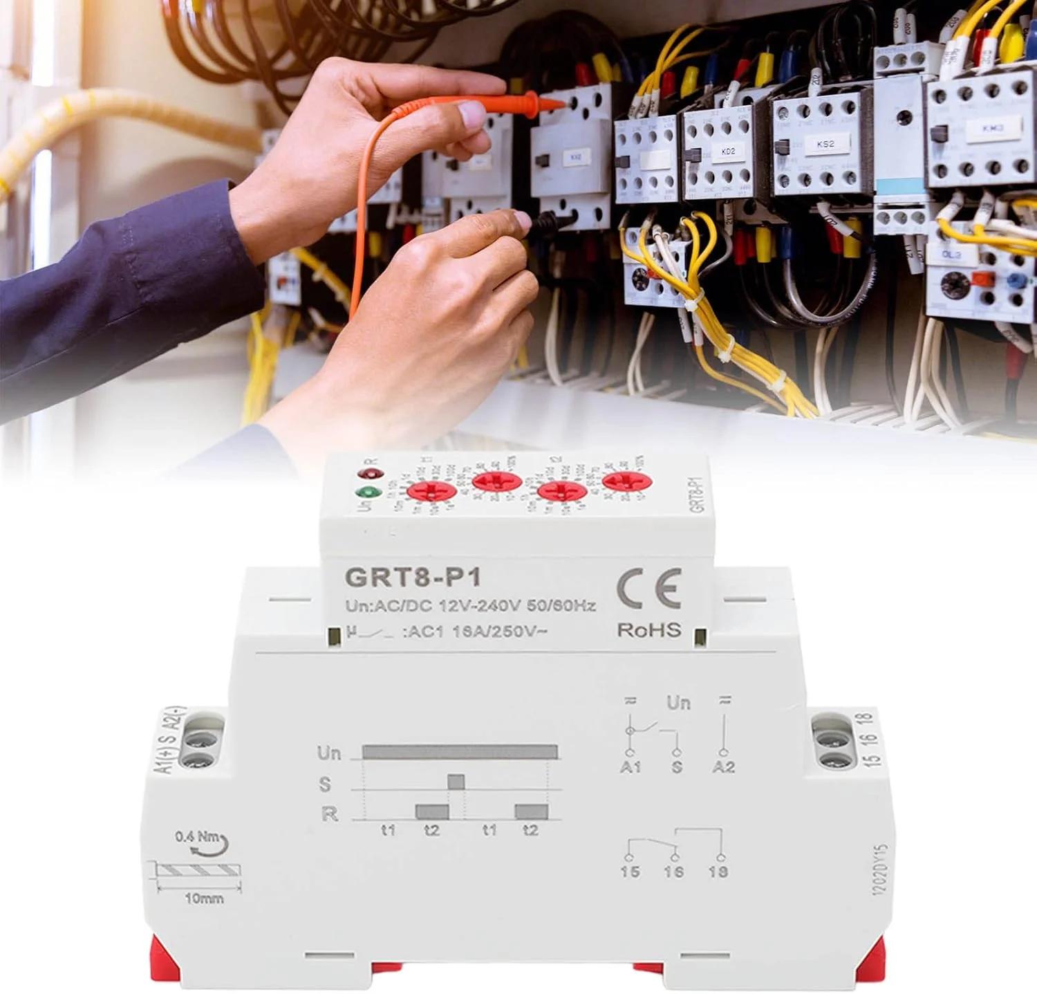 رله تایمر، رله سوئیچ خروجی پالس چند منظوره با دقت بالا و مصرف انرژی کم AC DC 12V-240V برای تجهیزات الکتریکی