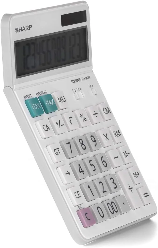 ماشین حساب رومیزی شارپ مدل EL-340W با باتری خورشیدی و صفحه نمایش متحرک - سفید ماشین حساب رومیزی شارپ مدل EL-340W با باتری خورشیدی و صفحه نمایش متحرک - سفید