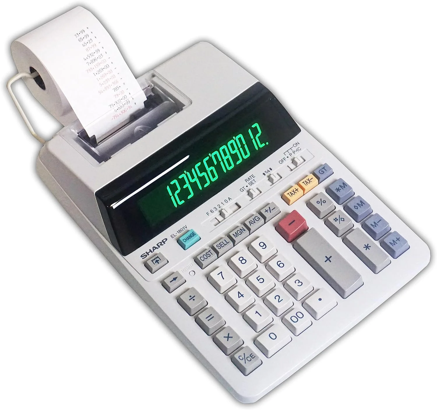 ماشین حساب چاپگر جوهری شارپ مدل EL-1801V، نمایشگر فلورسنت، AC، سفید مایل به کرم