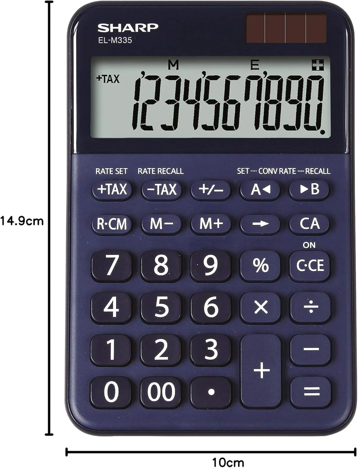 ماشین حساب رومیزی شارپ EL-M 335 با صفحه نمایش مورب، تغذیه خورشیدی/باتری، آبی