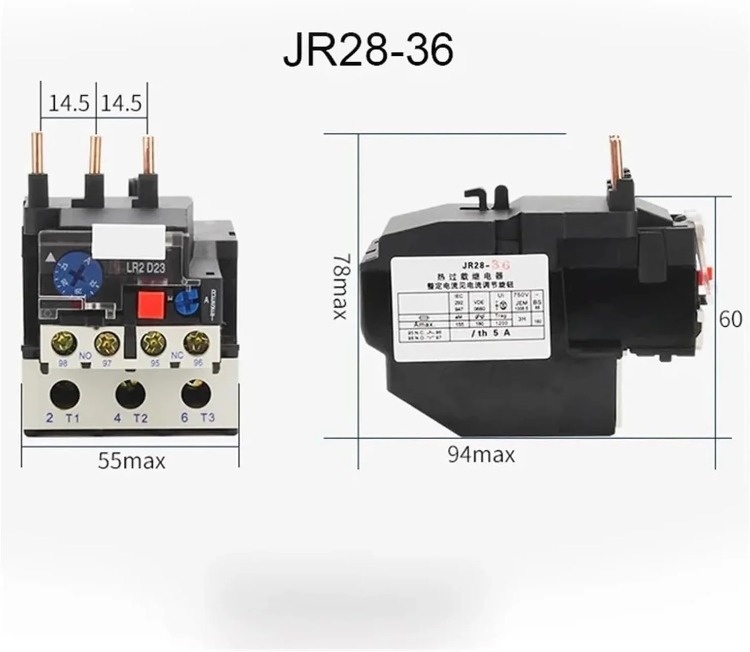 رله اضافه بار حرارتی JR28-36 LR2D23، رله اضافه بار حرارتی قابل تنظیم، رله های الکتریکی حفاظت حرارتی 17A-25A 23A-32A 28A-36A (28-36A) رله اضافه بار حرارتی JR28-36 LR2D23، رله اضافه بار حرارتی قابل تنظیم، رله های الکتریکی حفاظت حرارتی 17A-25A 23A-32A 28A-36A (28-36A)