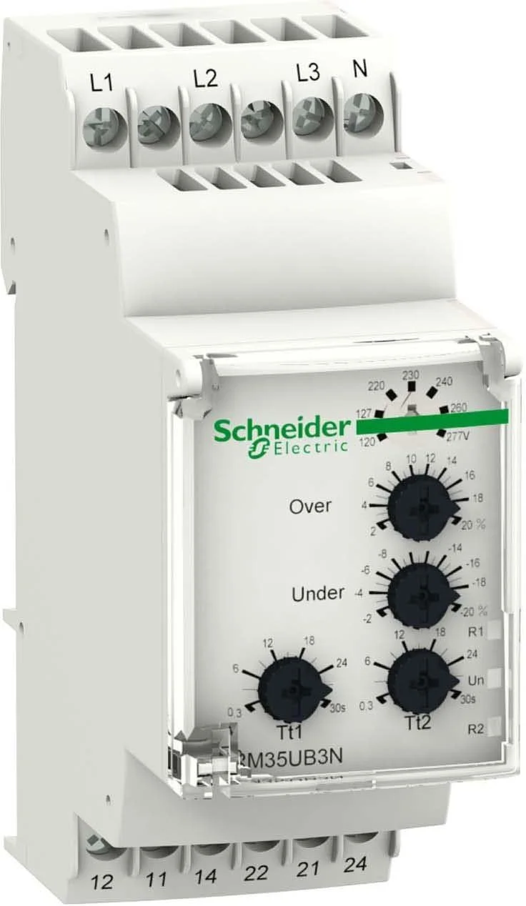رله کنترل ولتاژ سه فاز ماژولار Schneider Electric Harmony، Harmony، 5 آمپر، 2CO، 120…277 ولت AC، RM35UB3N30