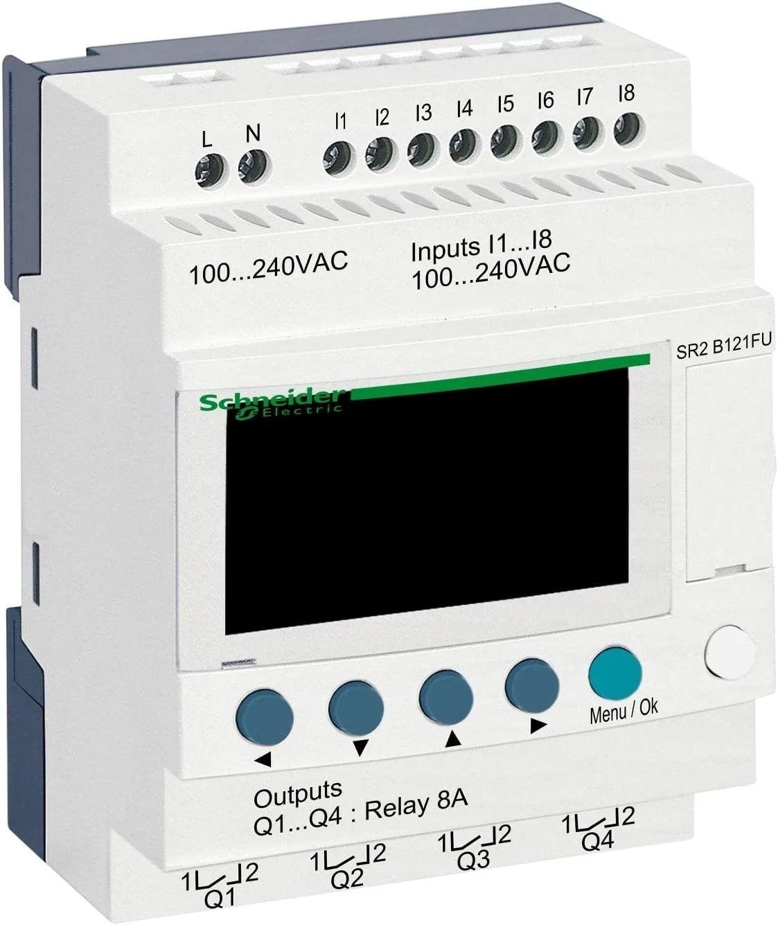 رله هوشمند فشرده اشنایدر الکتریک Zelio Logic - 12 ورودی/خروجی - 100..240 ولت AC - ساعت - نمایشگر، SR2B121FU