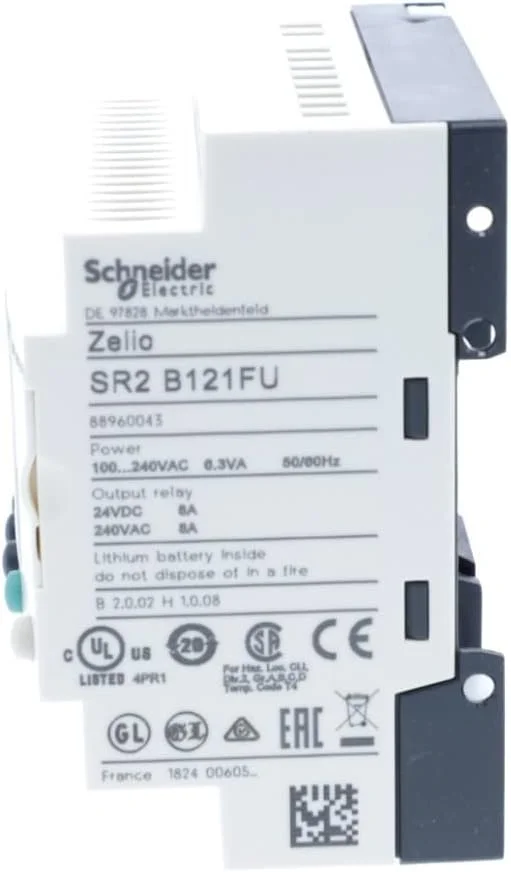 رله هوشمند فشرده اشنایدر الکتریک Zelio Logic - 12 ورودی/خروجی - 100..240 ولت AC - ساعت - نمایشگر، SR2B121FU