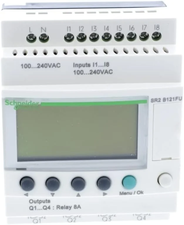 رله هوشمند فشرده اشنایدر الکتریک Zelio Logic - 12 ورودی/خروجی - 100..240 ولت AC - ساعت - نمایشگر، SR2B121FU