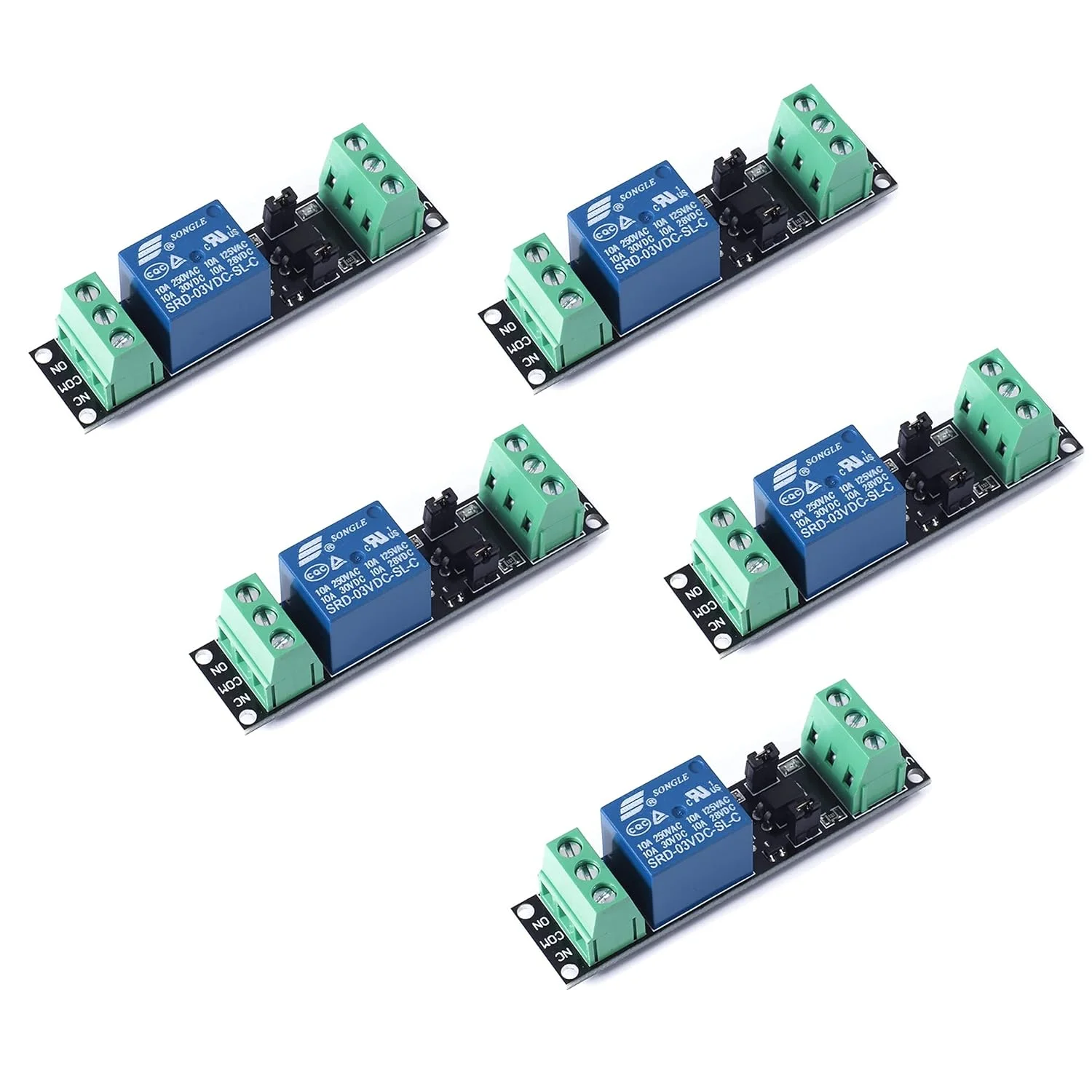 ماژول رله تک کاناله DC 3V SongHe با درایور سطح بالا، ماژول رله اپتوکوپلر، برد کنترل درایو ایزوله شده برای آردوینو (بسته 5 عددی)