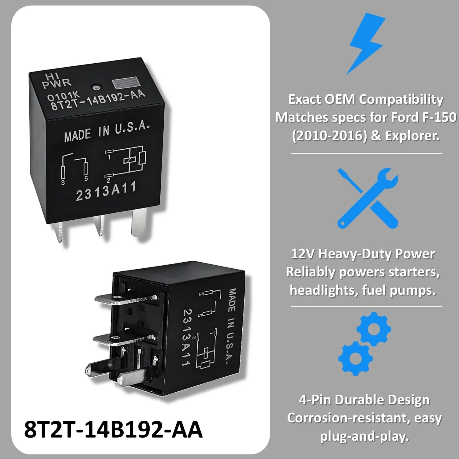 رله 2 عددی 8T2T-14B192-AA | رله خودرویی 12 ولت DC 4 پین جایگزین سازگار با مدل های منتخب فورد