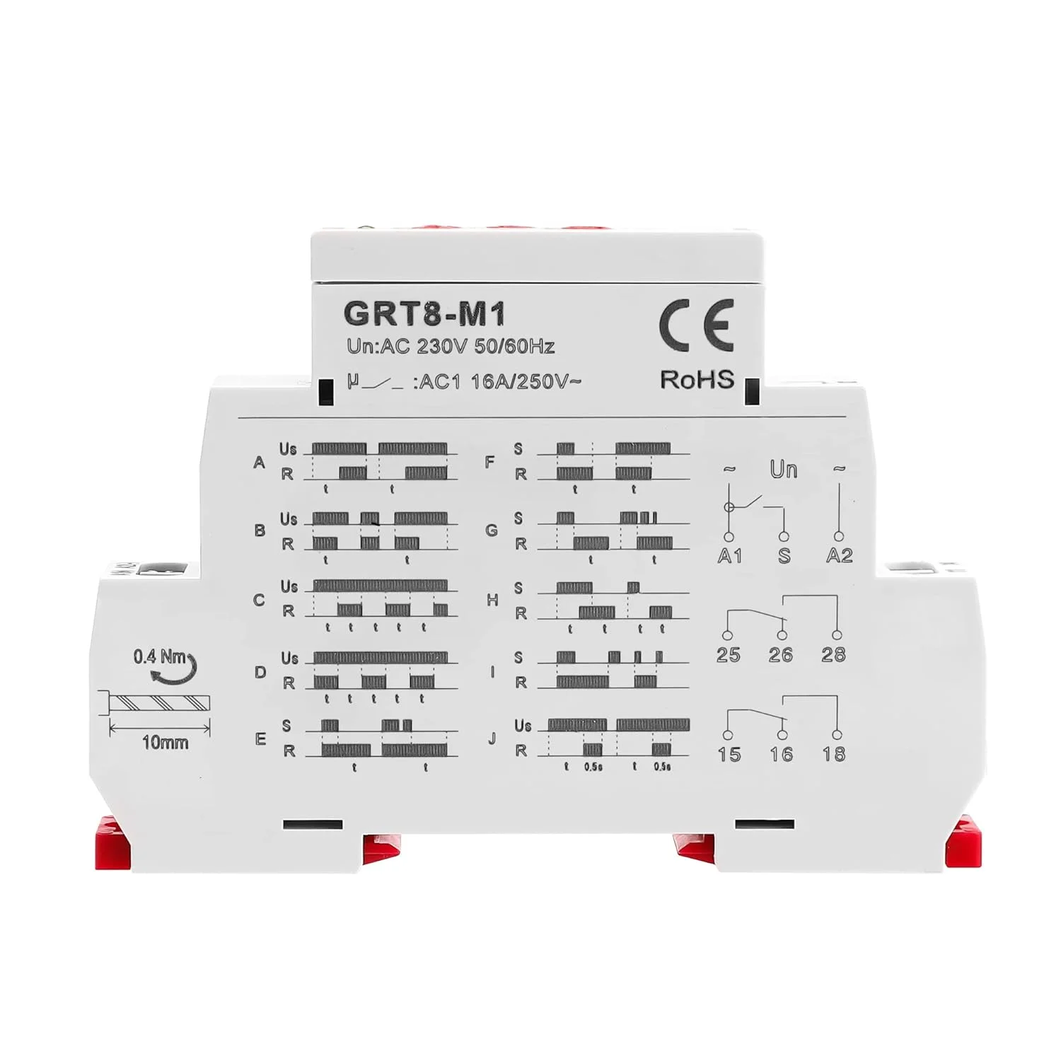 رله زمانی چند منظوره 16 آمپر GEYA GRT8-M1 با 1 خروجی و 10 عملکرد، رله AC230V