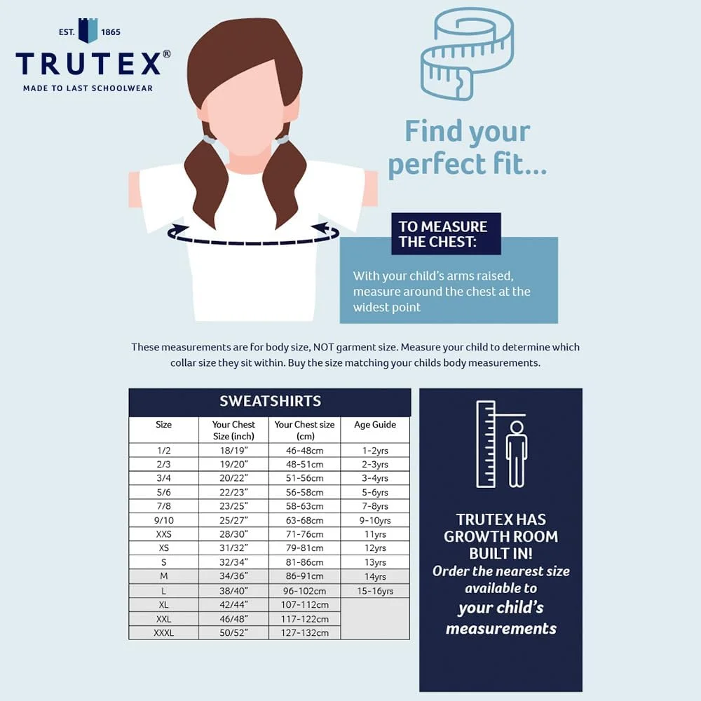 سویشرت مدرسه ای یقه گرد Trutex (1-16+ سال)، لباس فرم مدرسه پسرانه و دخترانه، ژاکت مدرسه ای استاندارد مناسب پسران و دختران، سویشرت مدرسه ای بچه گانه - لباس فرم مدرسه اصلی