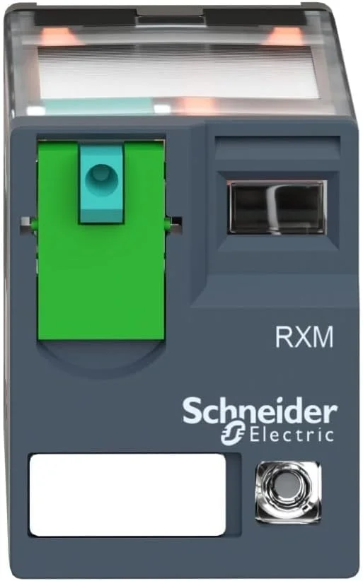 رله مینیاتوری پلاگین 6 آمپر 4 کنتاکت Schneider Electric Harmony با LED، دکمه تست قفل شونده، 24 ولت DC، RXM4AB2BD