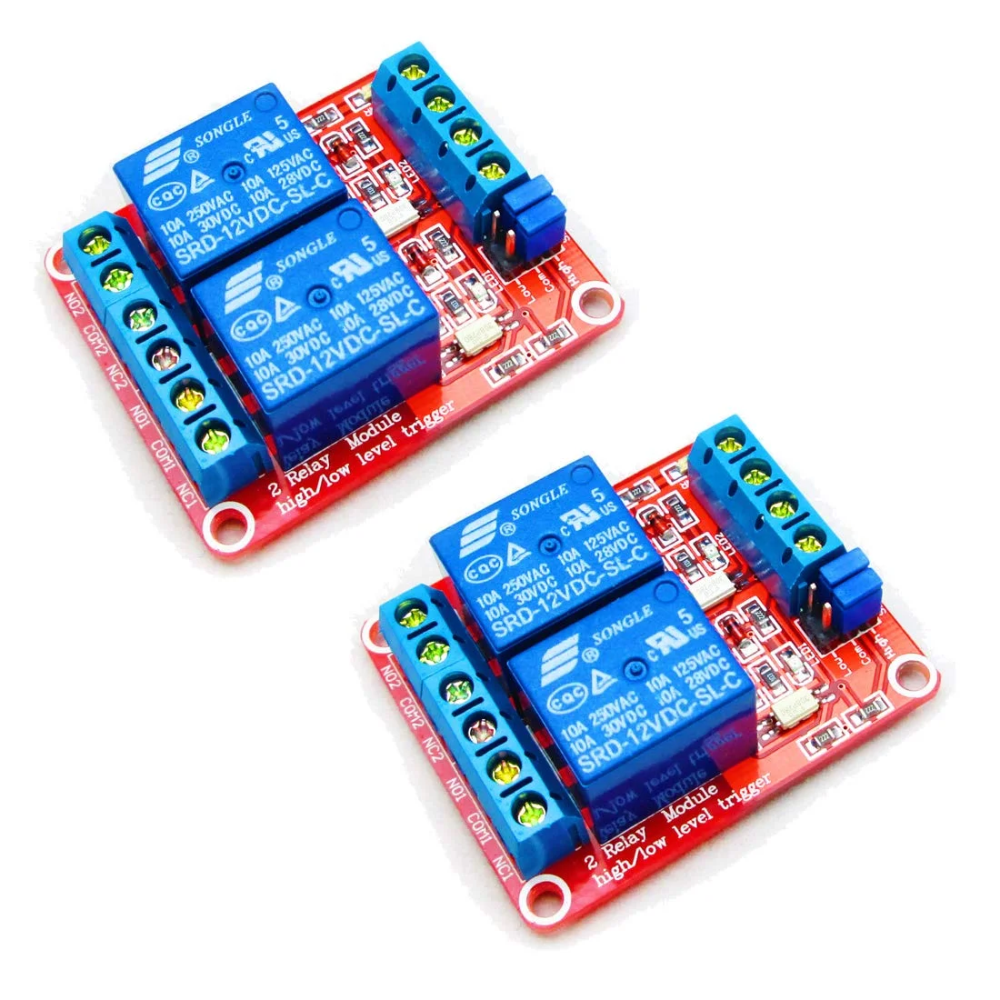 HiLetgo 2 عدد ماژول رله 2 کاناله DC 12V با اپتوکوپلر ایزوله، تریگر سطح بالا و پایین H/L، تریگر شده توسط DC 12V