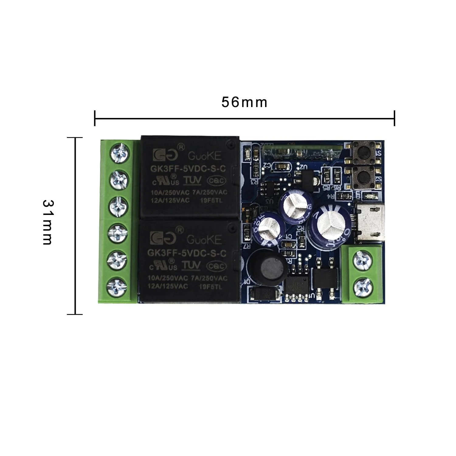 ماژول رله هوشمند بی‌سیم وای‌فای USB DC 5V/12V/24V/48V دو کاناله برای درب گاراژ، کرکره برقی، پرده برقی