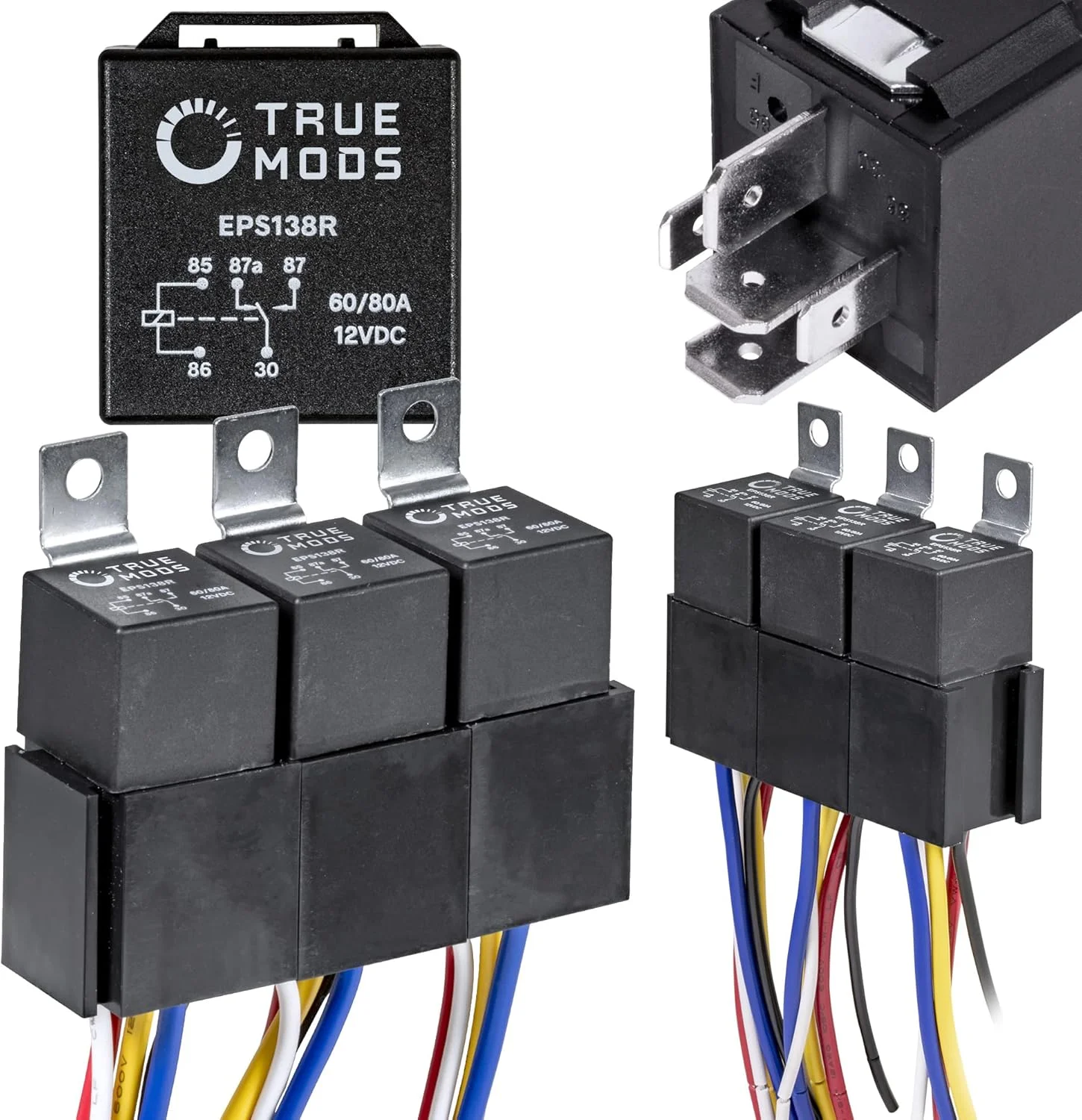 مجموعه 5 عددی رله سوئیچ 12 ولت 60/80 آمپر ONLINE LED STORE - رله های خودرویی SPDT 5 پین سنگین با سیم های داغ 12 AWG