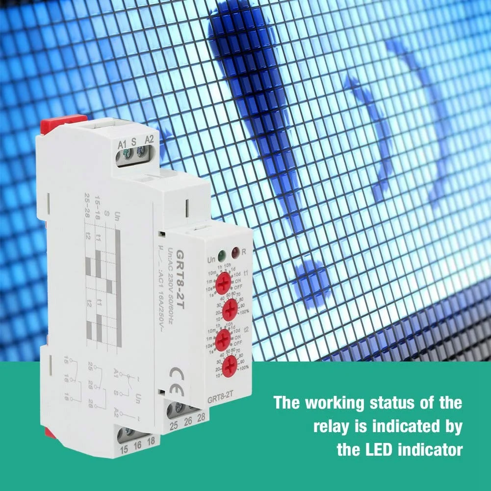 رله زمانی GRT8-2T، رله زمانی، رله زمانی GRT8-2T، تایمرهای الکتریکی GRT8-2T، نوع مینی ریلی Din، سوئیچ برق با تاخیر دوگانه (#1)