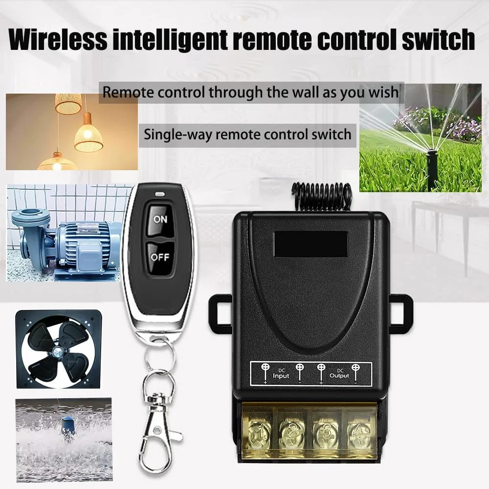 سوئیچ رله بی سیم Excefore، برد بلند 100 متری، سوئیچ رله DC 12V/24V/48V/72V 40A، برای انواع موتورهای DC، کنترل صنعتی، کنترل روشنایی