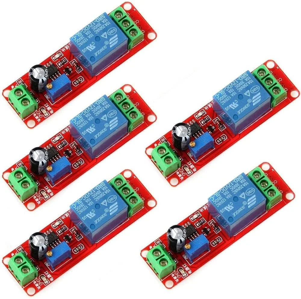 WANGCL 5 عدد ماژول رله تاخیر زمانی قابل تنظیم NE555 12V DC 0-10 ثانیه برای آردوینو رزبری پای