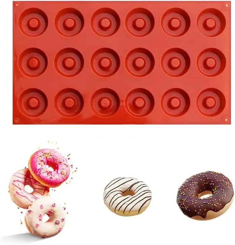 قالب دونات YMPEKA سیلیکونی برای پخت مینی دونات، سینی پخت دونات 18 حفره، بدون BPA و قابل شستشو در ماشین ظرفشویی، قالب پخت سیلیکونی نچسب برای تهیه کیک مافین، تارت، نان