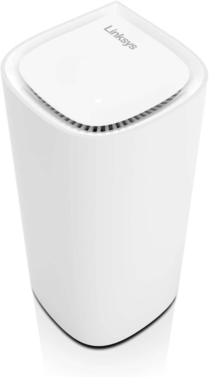 سیستم مش وای فای 6E لینکسیس Velop Pro مدل MX6201-KE - روتر مش شناختی با دسترسی به باند 6 گیگاهرتز و سرعت گیگابیتی واقعی 5.4 گیگابیت بر ثانیه - پوشش کل خانه تا 278 متر مربع و 200 دستگاه - بسته 1 عددی، سفید